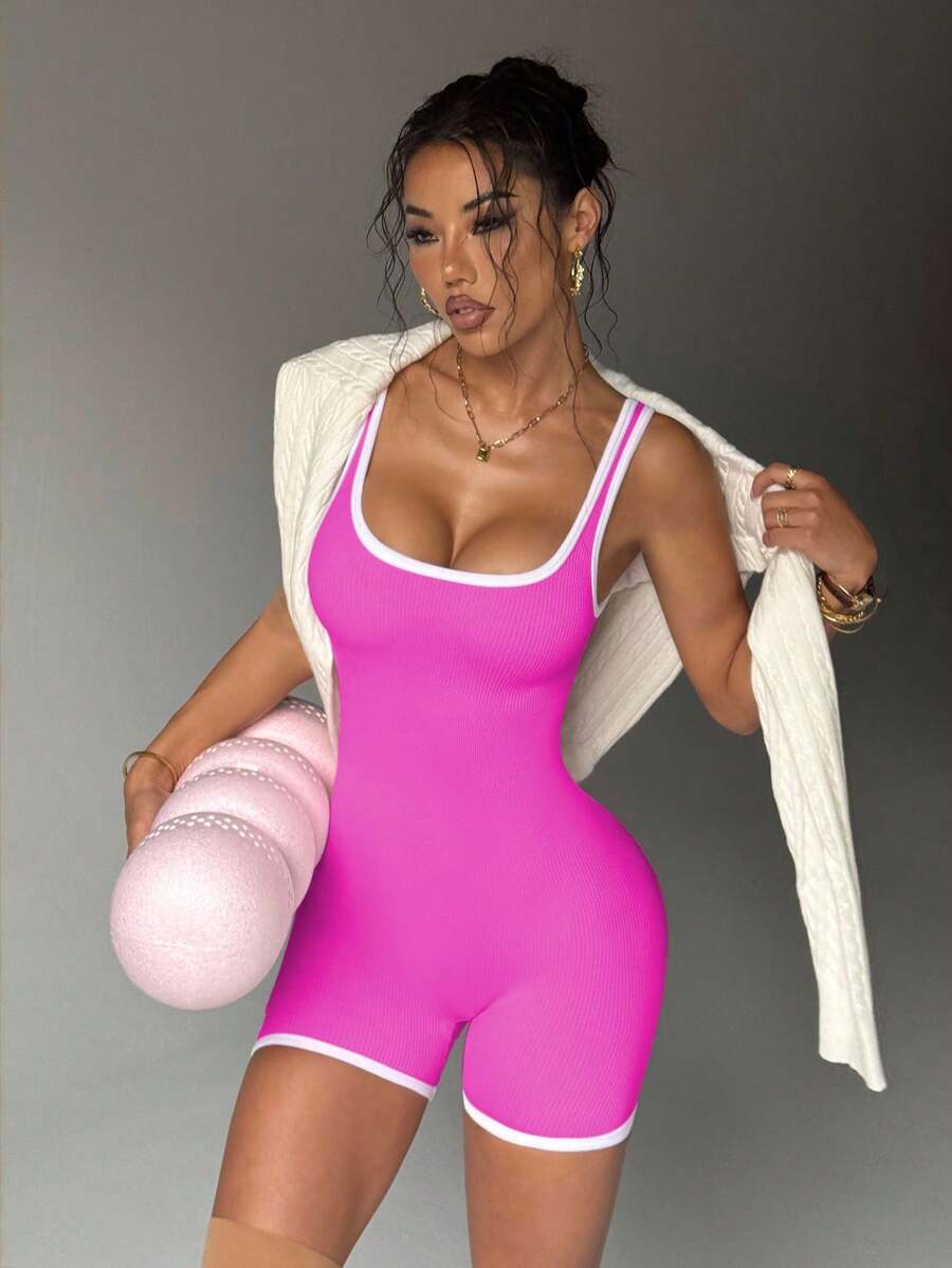 Dewbera 无缝高弹力运动健身连体衣 - 紫色 - 查看 1