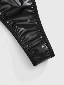 ROMWE Grunge Punk Bộ đồ lót dây và áo ngực có gọng PU Dark Punk, gợi cảm - màu đen - Xem 8