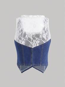SHEIN MOD Jaket dan Mantel Denim Wanita, Fesyen untuk Musim Panas - Biru - View 2