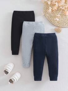 SHEIN 3件套婴幼儿春秋罗纹休闲裤 - 彩色 - 查看 2