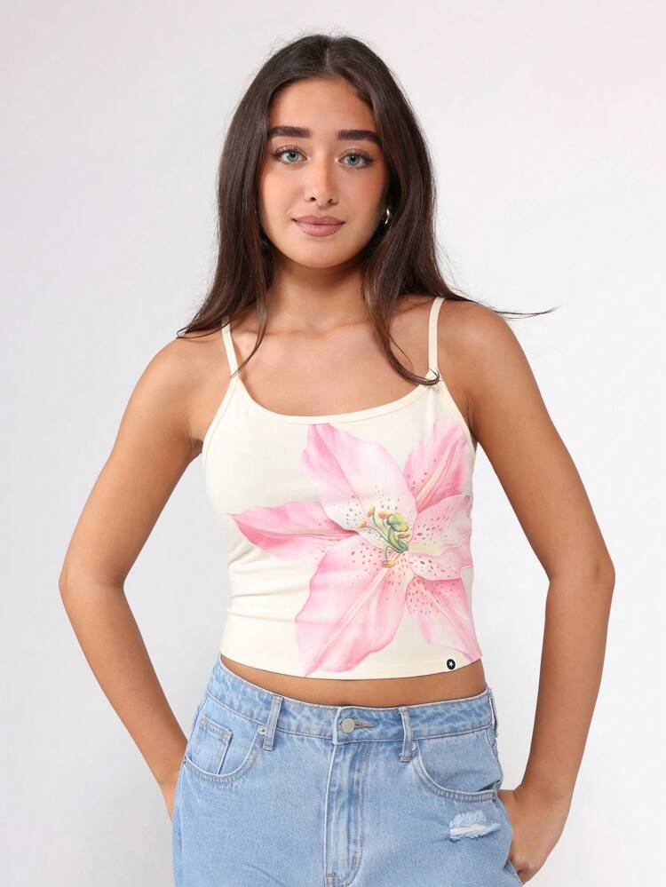 Canotta corta con stampa floreale e spalline sottili