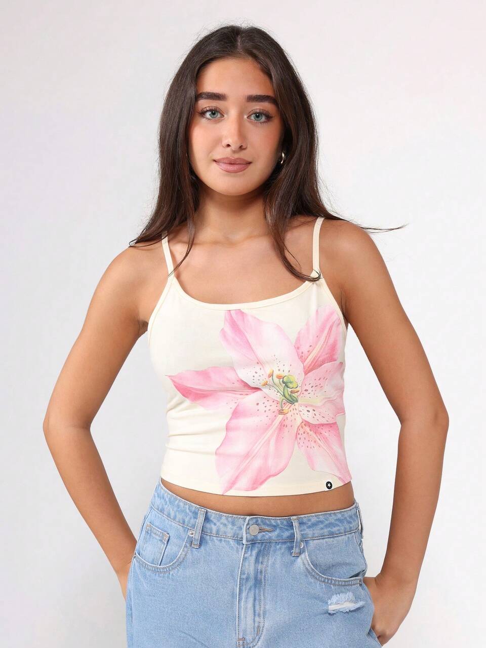 Floral Print Crop Cami With Spaghetti Straps