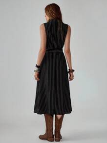 Florisole فستان ماكسي مميز للنساء بأسلوب بوهيمي، مخطط، أسود