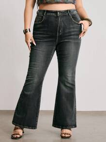 ROMWE Fairycore Jeans acampanados informales a la moda con desgaste y tachuelas con diseño de mariposa en tallas grandes - Azul - Ver 4