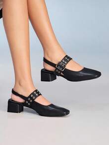 CUCCOO GRLICON Women's Latest Retro Elegant Nude Strap Mary Jane High Heel Wedding Party Dress Shoes - Black - View 2