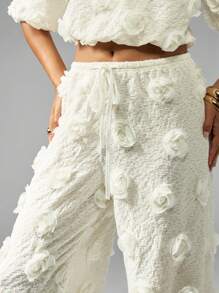 MISSGUIDED Floral Applique Off Shoulder Crop Top Wide Leg Pants Matching Festival Summer Spring Beach Boho Wedding Guest Garden Party Occasion Wear Coordinates - White - View 5