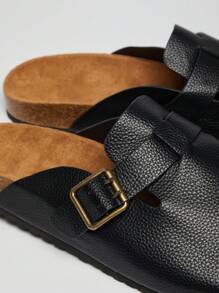 SHUZIA Men's Comfortable Arch Support Buckle Strap Round Toe Cork Footbed Clogs For Christmas - Black - View 7