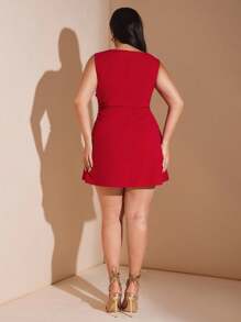 SHEIN BAE Christmas Plus Size Women's Red Ruched Mini Dress, Elegant Beach Vacation Dress For Spring/Summer,Edding Guest Dress Women,Birthday Dresses For Women,Going Out Outfits