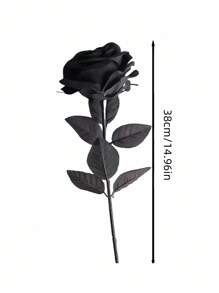 ROMWE Goth 1pc Black Rose Artificial Flowers, Home Decoration, Photo Props,Gothic Black Rose Fake Flower – Artificial Rose For Halloween Decor, Dark Wedding, Witch Party, Haunted House, Vampire Gothic Home Decoration, Spooky Centerpiec