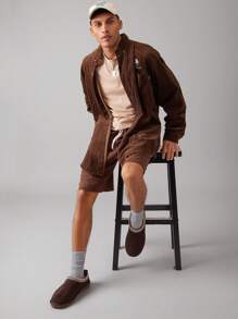 SHUZIA Men's Braided Collar Classic Suede Coffee Slippers-Premium Build, Slip-Resistant Sole, Bedroom-To-Street Style