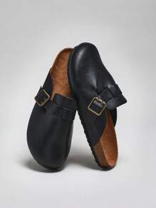 SHUZIA Men's Comfortable Arch Support Buckle Strap Round Toe Cork Footbed Clogs - Black - View 3