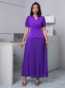 SHEIN Unity Women's Waist-Cinching Splice Pleated 2 In 1 Dress - Purple - View 3