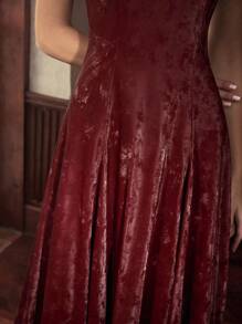 ZEYLAH Elegant Flare Hem Cinched Waist Sleeveless Women's Dress For Autumn/Winter - Burgundy - View 5