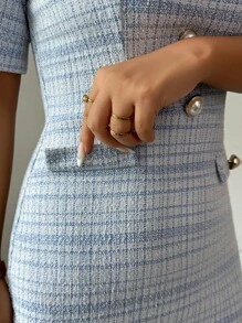 Elenzga Flare Sleeve Sweetheart Neck Waisted Bodycon Elegant Romantic Dress For Women - Blue - View 5