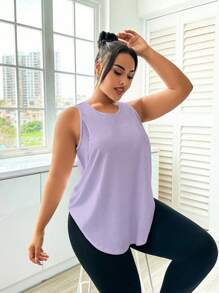 Easithlete Plus Size Women Round Neck Everyday Fitness Sports Tank Top Plus Size Workout Tops Plus Size Gym Tops Workout Tops Women Loose Purple Gym Top Curve Activewear Tops Plus Workout Top - Mauve Purple - View 6