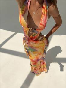 Aloruh Vestido de verano para mujer con espalda cruzada y calada, ajustado y sin espalda para vacaciones