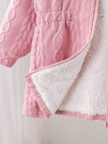 SHEIN Baby Girl Casual Fleece Hooded Jacket With Faux Fur Collar, Autumn & Winter Fall - Pink - View 11