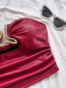 Soleia 女士露背镂空金属扣装饰修身短款上衣，适合派对、约会、下午茶、波西米亚风、浪漫花卉、度假