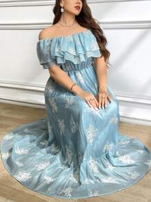 SHEIN Clasi Robe d'été à encolure carrée avec blocs de couleurs, tailles grandes. Robe élégante ajustée à la taille