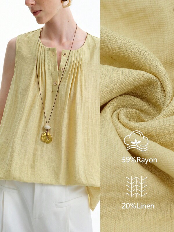 Aalyst Elegant Casual Summer High-End Round Neck Front Half-Open Placket Embroidered Sleeveless A-Line Women Shirt