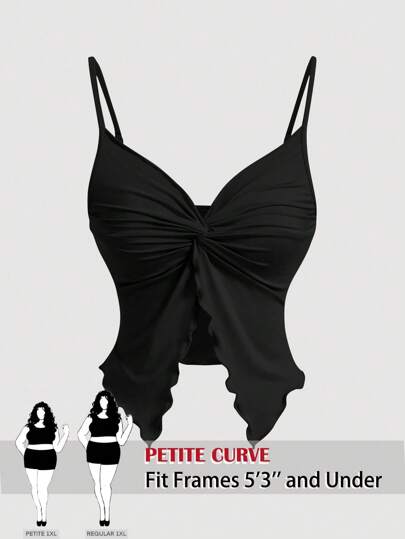 SHEIN PETITE CURVE Women's Plus Size Twist Front Crisscross Sleeveless Top,Cute Tops,Cami, Summer For Women, Graphic Women, Concert Women, Rave Festival, Streetwear For Women, Graduation Women