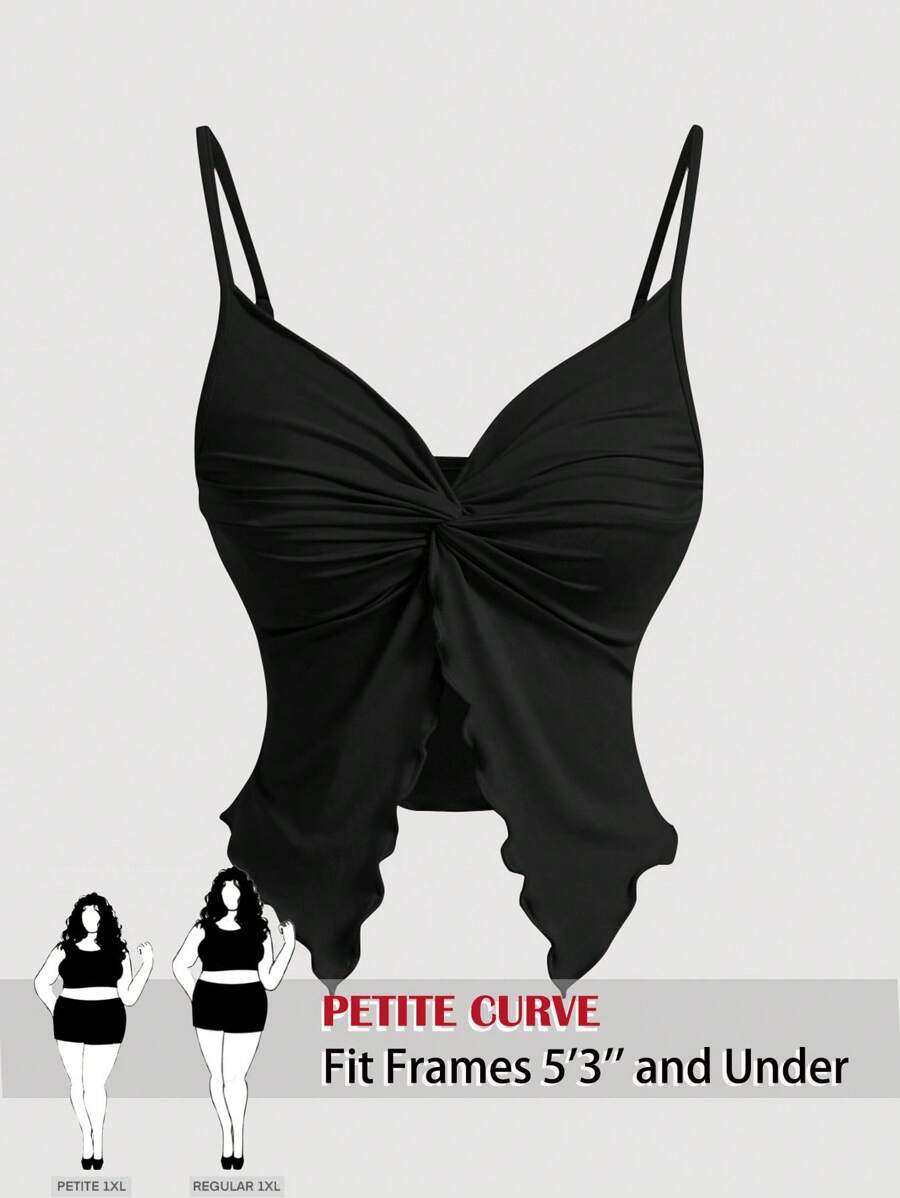 SHEIN PETITE CURVE Women's Plus Size Twist Front Crisscross Sleeveless Top,Cute Tops,Cami, Summer For Women, Graphic Women, Concert Women, Rave Festival, Streetwear For Women, Graduation Women - Black - View 1