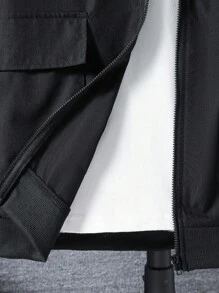 Teen Boy's Casual Hooded Jacket With Zipper Pockets And Rib Knit Trim, Suitable For Daily Commute And Leisure Wear Fall Winter - Black - View 4