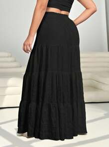 Solflare Plus Size Women Black Big Swing Hem Long Skirt