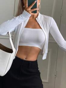 DAZY Women's Stand Collar Long Sleeve Casual T-Shirt, Sexy Street Style,Fall Women Clothes