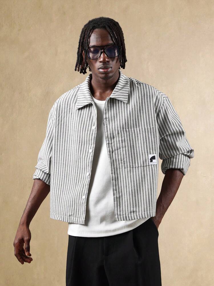 SUMWON Classic Button Down Work Shirt Vertical Stripe Pattern Long Sleeve Casual Oversized Cotton Blend Business Casual Office Professional Essential Wardrobe Staple