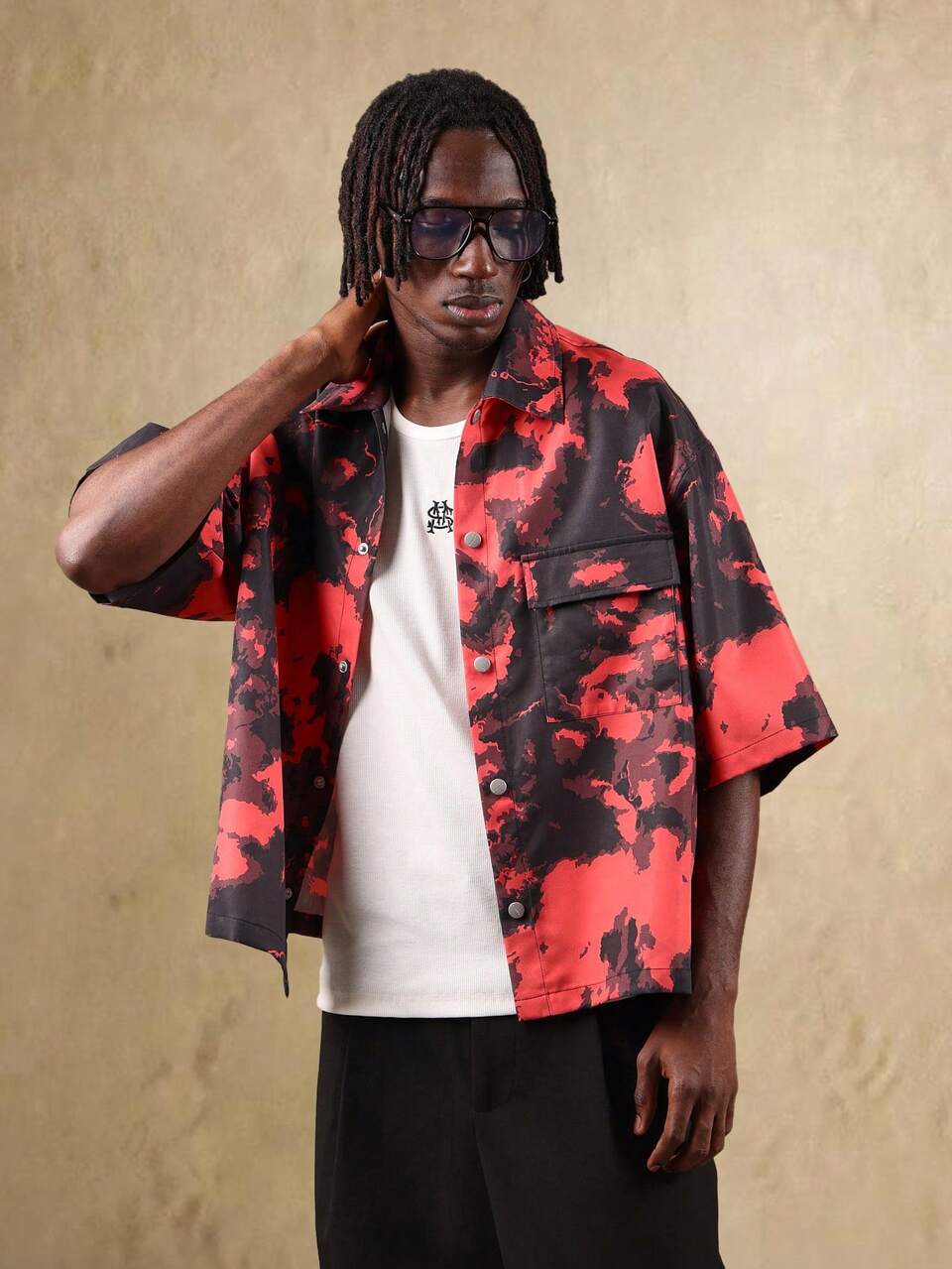 Sumwon Projects Tie Dye Short Sleeve Button Up Shirt Oversized Boxy Cut Streetwear Back Logo Print Festival Summer Casual Lightweight