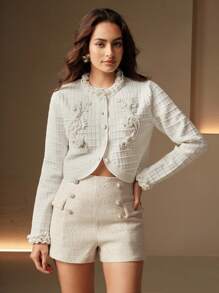 Anewsta High-End Ruffled Hem Knit Cardigan For Ladies