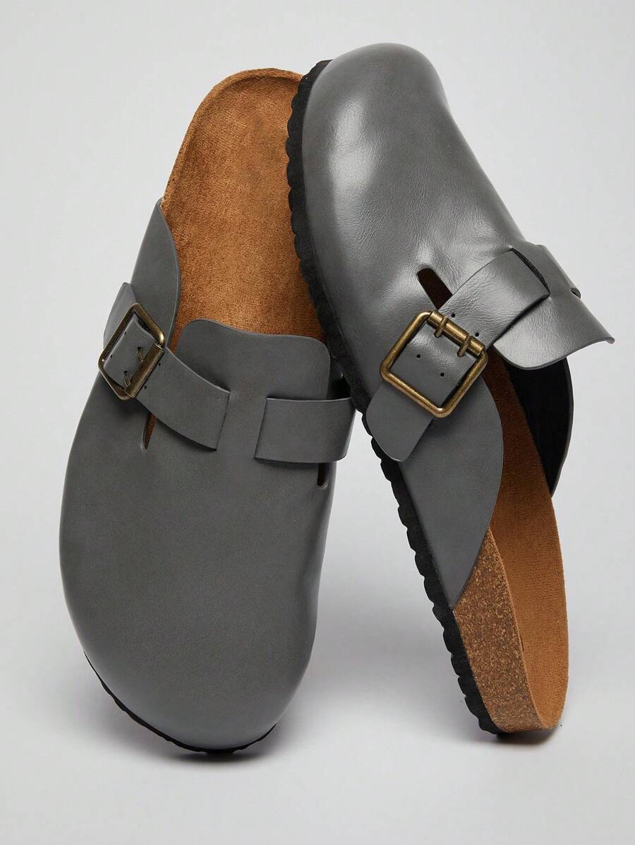 SHUZIA Men's Comfortable Arch Support Buckle Strap Round Toe Cork Footbed Clogs - Grey - View 1
