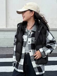 DAZY Tween Girls Winter Hooded Solid Color Casual Padded Vest - Black - View 8