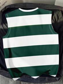 Manfinity Joysei 男士休闲条纹背心，夏季百搭绿白条纹背心 - 綠色 - 查看 2