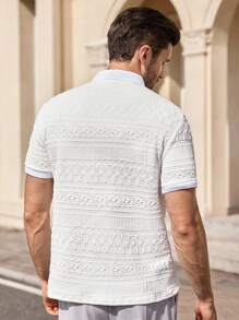 Manfinity VCAY Men's Textured Horse Embroidered Loose Dropped Shoulder Short Sleeve Polo Shirt - White - View 2