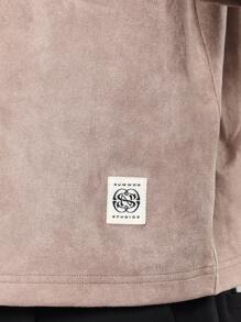 SUMWON Premium Suede Effect Boxy Fit Essential T-Shirt With Crew Neck Short Sleeve Ultra Soft Fabric Casual Streetwear Minimalist Design Modern Basic Fall Collection Plain - Khaki - View 5