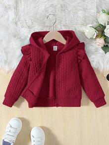 Babygirl 可爱休闲百搭纯色连帽长袖夹克 秋冬款 - 酒紅色 - 查看 8
