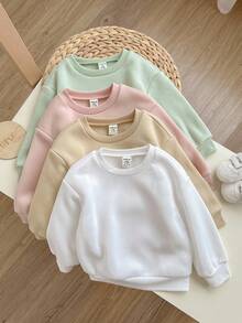 SHEIN 4 件装女婴纯色休闲毛绒衬里长袖运动衫，秋冬