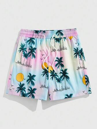 Street Life Pantalones cortos casuales de vacaciones con estampado tropical para hombres