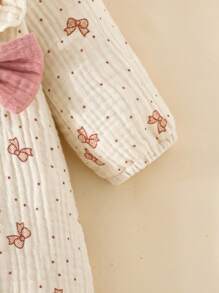 SHEIN Newborn Baby Girl Cute Bow Print Cotton Comfortable Princess Jumpsuit, Spring & Autumn Fall Winter