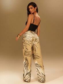 Denimoi 渐变色斑马纹直筒牛仔裤 - 彩色 - 查看 4