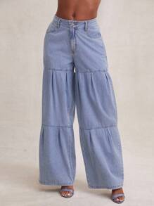 NYA SZN Damen Jeans mit weitem Bein und hoher Taille, ideal für Strand, Alltag, Urlaub, Party, Brunch, elegant, Club, Ausgehen, sexy, Konzert, Nationalreise, Musikfestival, Sommer, Pastellfarben - Helle Waschung - Übersicht 3