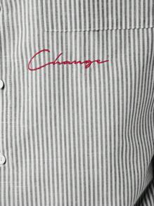 EASEVO Plus Size Men's Loose Casual Vertical Striped Short Sleeve Woven Shirt