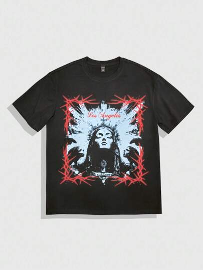 Street Life Men's Casual Letter & Figure Printed Round Neck Short Sleeve T-Shirt, Summer