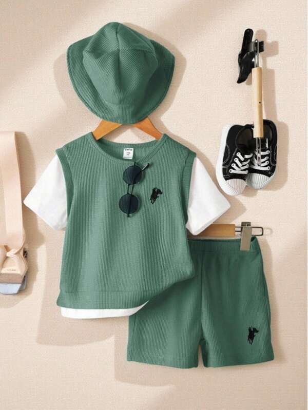Souflis Souflis Young Boy Animal Print Tee & Shorts & Hat