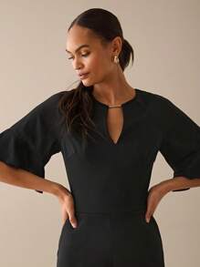 Lilora Salopetă elegantă pentru femei, cu mâneci evazate, în culoare solidă, de vară - Negru - Vizualizare 5