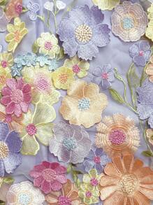 Selianne 2pcs Set: Elegant Tie Front Top With 3D Floral Embroidery And Matching Skirt - Multicolor - View 3