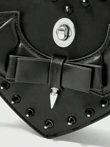 ROMWE Goth Geantă de umăr pentru femei, în formă de inimă, versatilă, drăguță, la modă - Negru - Vizualizare 3