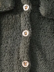 Solid Color Long Sleeve Collar Faux Fur Jacket For Tween Girl Fall Winter - Army Green - View 5